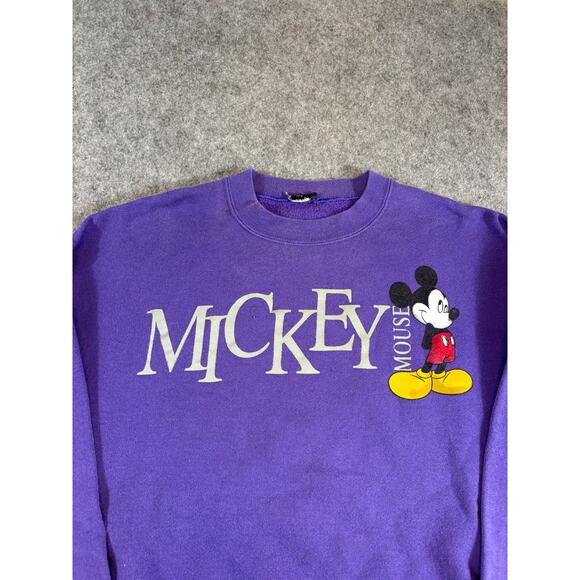 Vintage 90s Mickey Mouse Sweatshirt Mens Medium Purple Crewneck Disney Cartoon - Picture 2 of 5